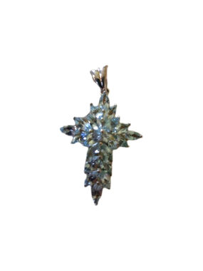 925 Sterling Silver Real Blue Topaz Gemstone Cross Pendant